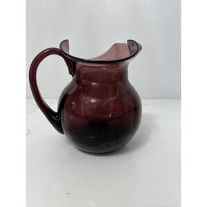 Vintage Amethyst Hand Blown Ruffled Glass Pitcher -5"